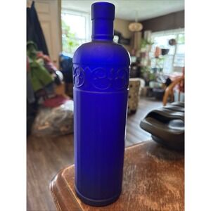 Cobalt Blue Glass Bottle Abstract Ribbed Designs Matte Finish. Immaculate Shape